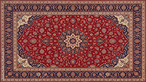 Persian rug floral medallion ornate textile design