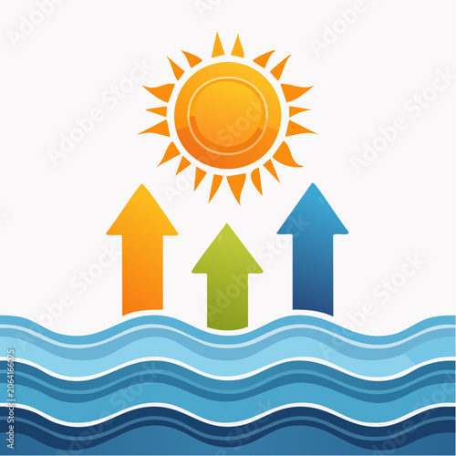 Sun and Rising Arrows Over Water