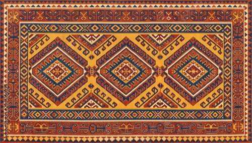 Traditional turkish kilim rug geometric diamond pattern