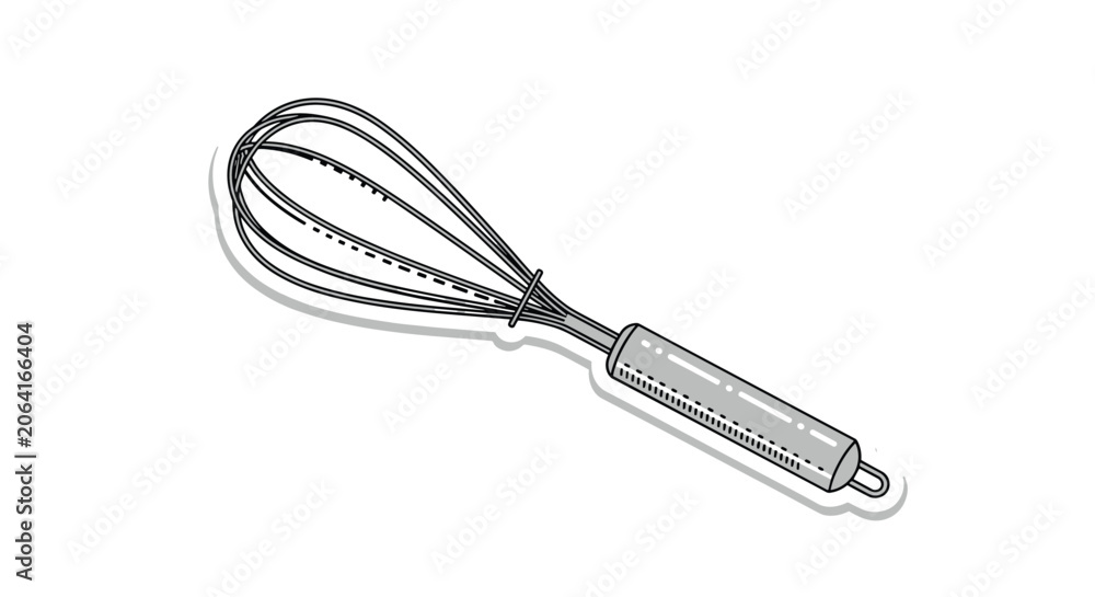 Fototapeta premium Detailed black and white illustration of a kitchen whisk tool for mixing and beating ingredients in culinary preparation.