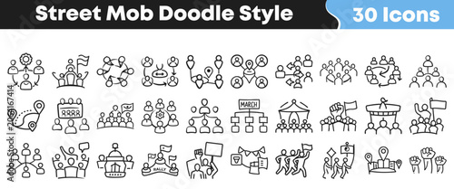 Картината върху платно Collection of hand drawn street mob icons in doodle style