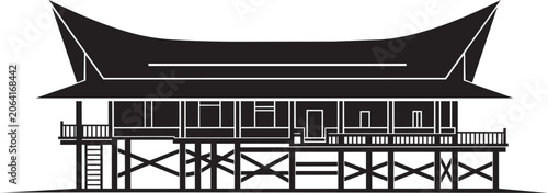 Traditional minangkabau house silhouette, rumah gadang architectural style from west sumatra, indonesia