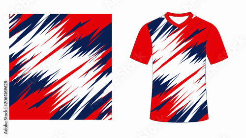 Bild auf Leinwand Dynamic Red White Blue Zigzag Jersey and Fabric Swatch Design.