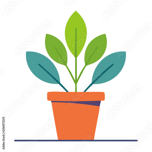 Flat design potted plant with green and teal leaves