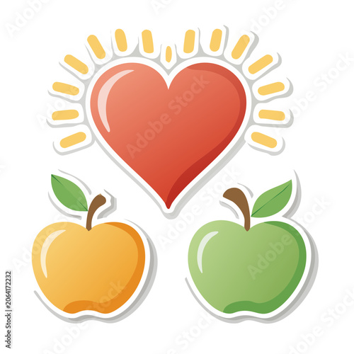 Flat design heart with apples illustration