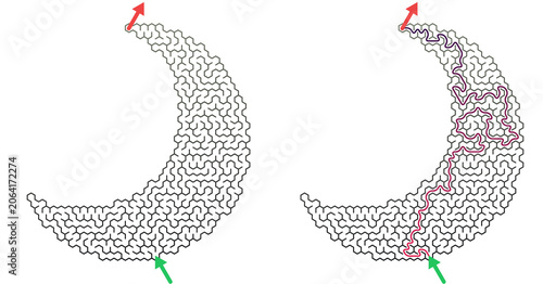 Εκτύπωση καμβά Labyrinth puzzle design in crescent moon shape with paths outlined
