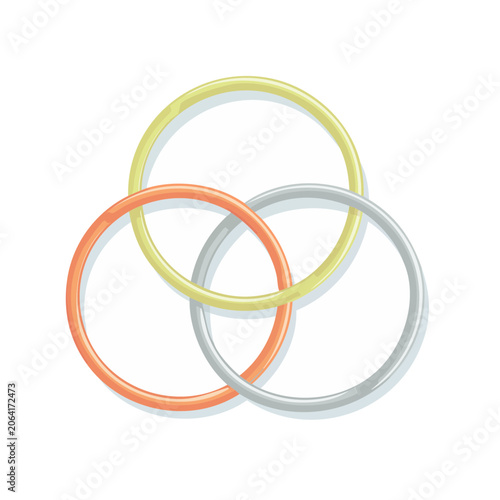 Three Interlocking Rings in Gold, Silver, and Copper