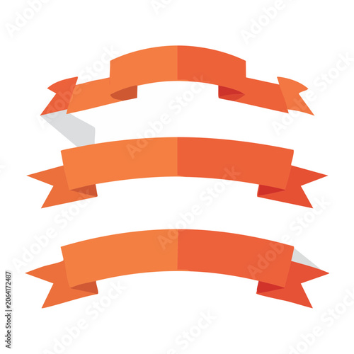 Three orange curved banners with folded ends