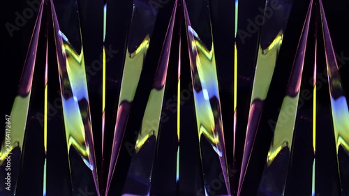 Crystal pyramid prism with refraction and holographic effect on dark background