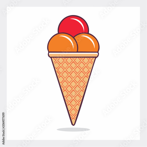 Vector illustration of a triple scoop ice cream cone