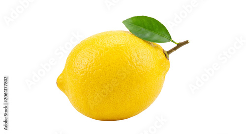 Fotografie Fresh lemon isolated on black background with green leaf