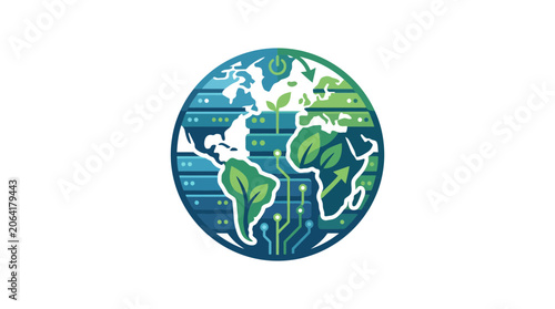 Digital Earth Globe with Green Technology and Sustainability Icons