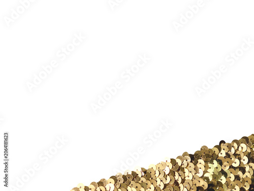 Diagonal gold sequin corner isolated on transparent background