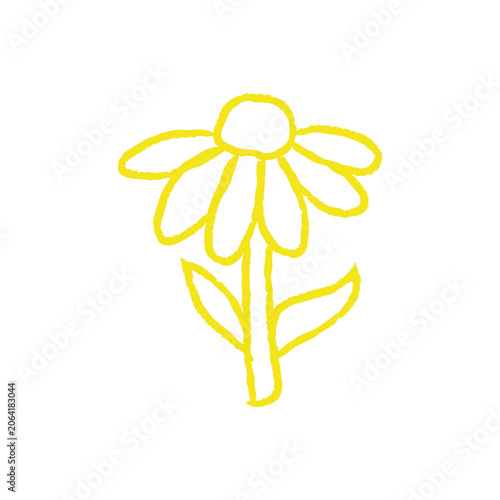 Simple yellow hand drawn flower doodle isolated on transparent background