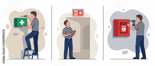 Professional Safety Technicians Installing Emergency Equipment
