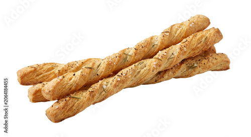 Foto Golden baked breadsticks with rosemary and coarse salt sprinkled on top