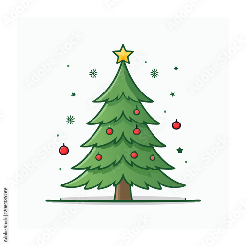 Flat design Christmas tree with ornaments and star