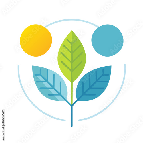 Flat design plant with leaf water and sun icons