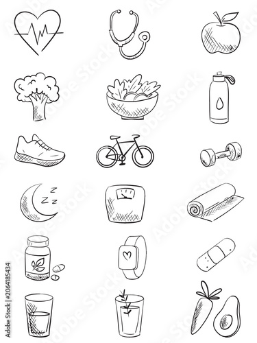 Collection of yoga, relaxation, healthy lifestyle and wellness icons. isolated on white background 

