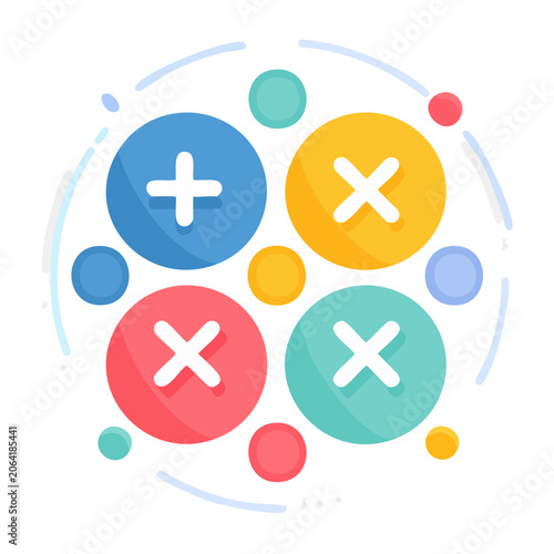 Flat design plus and cross symbols in circles