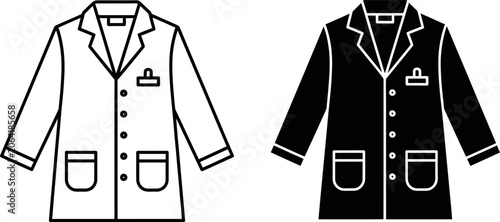 Bild auf Leinwand Two lab coats white line art and black silhouette on a white background for medi