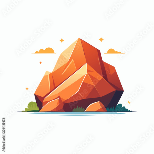 Stylized Orange Rock Formation with Water and Clouds