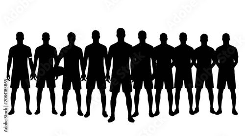 Фотография Group of identical silhouette people standing together isolated on transparent b