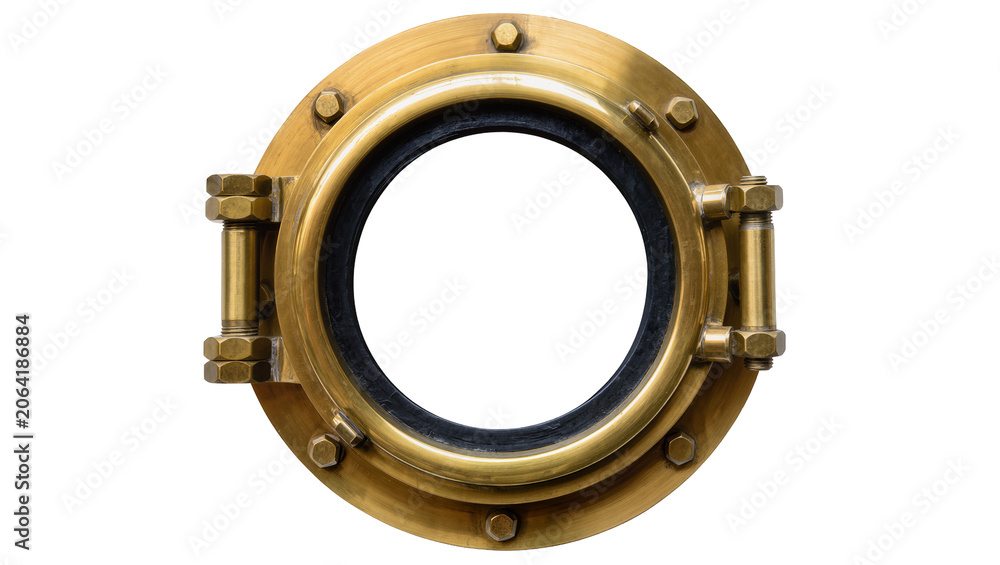 Obraz premium Brass porthole with bolts and rubber seal