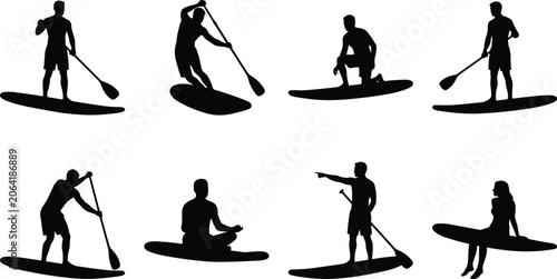 Quadro su tela Stand Up Paddleboarding Silhouette Collection with Outdoor Water Sport Poses