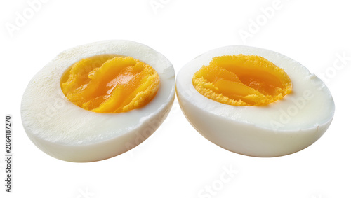 Slika na platnu Two halves of a hard-boiled egg showing white albumen and yellow yolk
