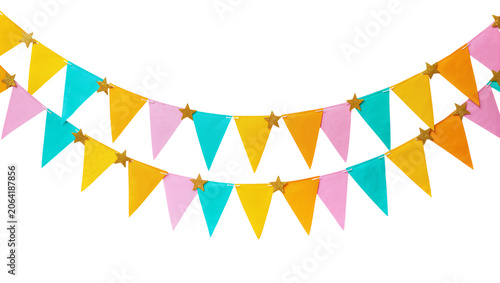 Colorful triangle bunting flags with gold stars
