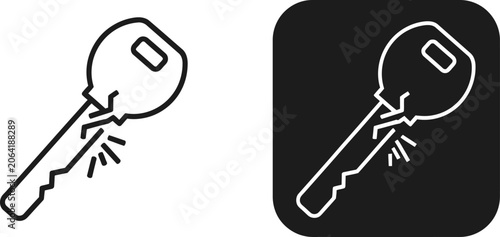 Canvas-taulu Broken key icon symbolizing failure or lost access in a simple line art style
