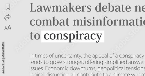 Conspiracy or plot, changing news headlines sequence across media about global conspiracy theory, loop footage