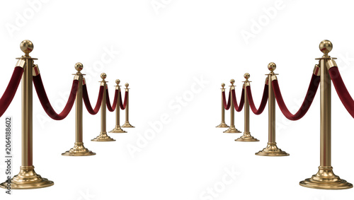 Bild auf Leinwand Velvet Rope Stanchions with Golden Posts and Bases