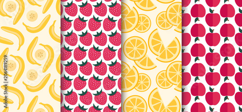 Konstfotografi Vibrant collection of seamless fruit patterns featuring bananas strawberries lem