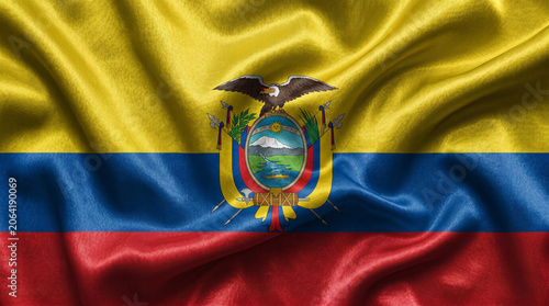 Waving Ecuador flag background with soft cloth texture