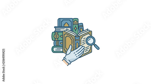 Quadro su tela Hand holding book with magnifying glass.