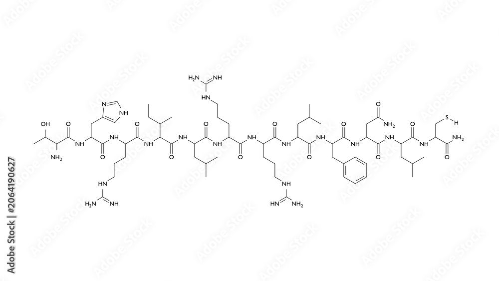 Fototapeta premium brp molecule, structural chemical formula, ball-and-stick model, isolated image neuroactive peptide agent
