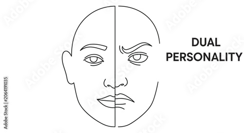 Принти на полотні Dual personality concept illustrated with a split face line drawing