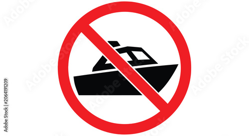Foto Boat silhouette with red prohibition circle a warning sign against watercraft