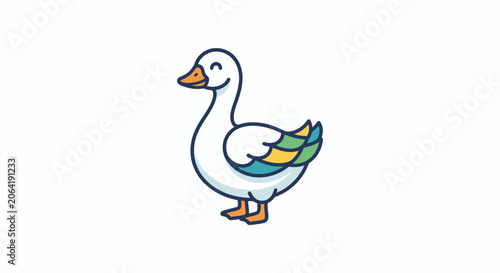 Photography A cartoon goose standing alone outside.