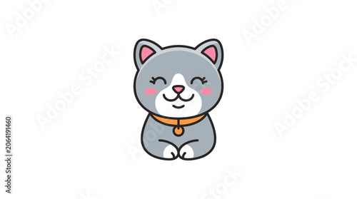 Schilderij op canvas Cute Cartoon Grey Cat Smiling.