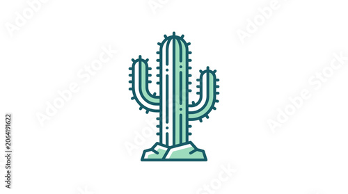 Vászonkép Green cactus plant in desert.