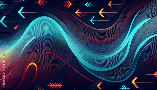 seamless abstract wavy data flow pattern minimal diagram line with arrows background