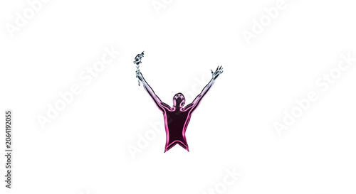Valokuva Person with arms raised standing on a plain transparent background feels free an