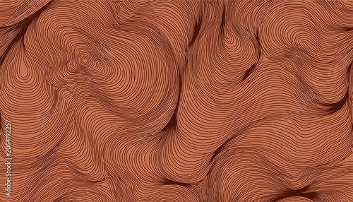 seamless abstract terracotta brown wavy line pattern with organic topographic contour texture