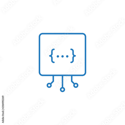 Принти на полотні Code snippet icon with curly braces and connection points outlined blue on white
