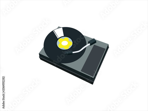 gramophone vinyl, recorder, music, playing music, black vinyl, vector, illustration