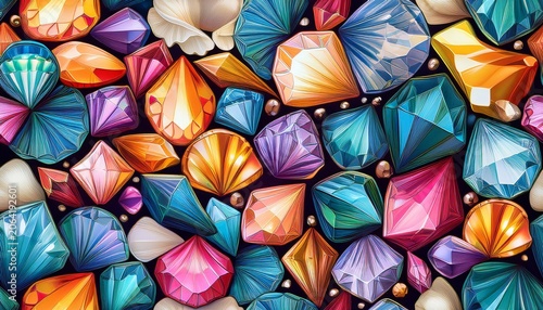 seamless abstract crystal gemstone pattern colorful retro diamond jewelry background