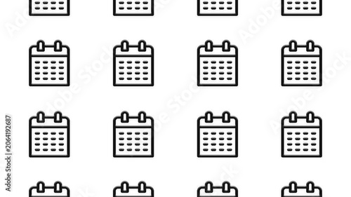 Black calendar icon seamless motion graphics loop on white background representing time management.